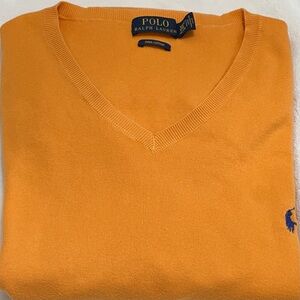 Polo Ralph Lauren Mens 3XL Tall Orange-Gold V-Neck Long Sleeve Sweater